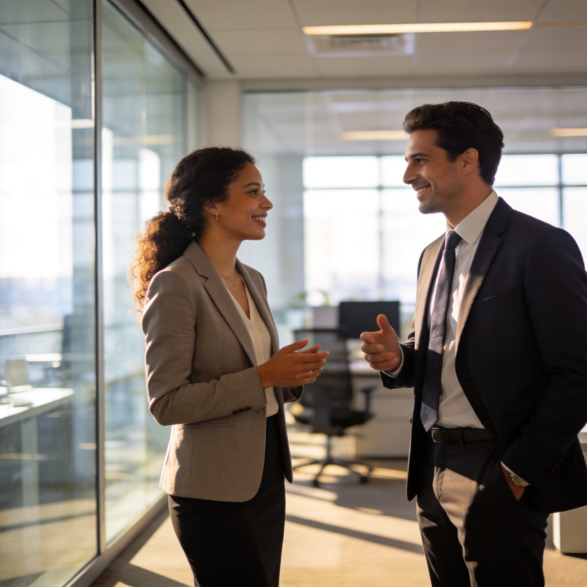 Business professionals in conversation in an office