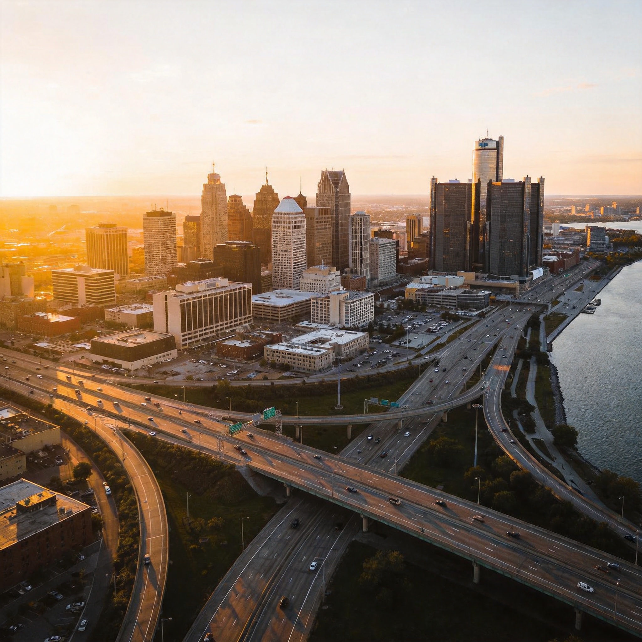 Michigan city skyline aerial view